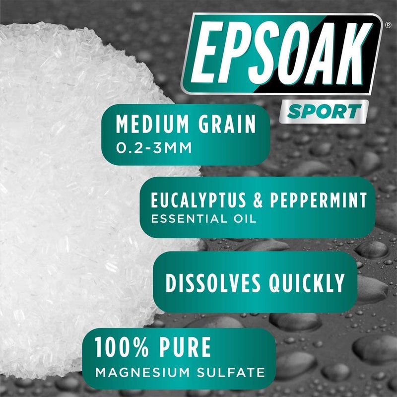 Epsoak Sport: Epsom Salt Soak for Athletes â€“ Fast-Dissolving Magnesium Sulfate with Eucalyptus & Peppermint Oils â€“ Energizing Muscle Relief & Post-Workout Recovery â€“ 5 lbs, Made in USA - Image 2